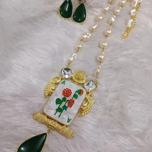 Colliers de fiançailles de mariage de Style ethnique Bollywood plaqué or pour femmes AD CZ Victoria ensemble Zircon numéro forme chaînes de brins - Product Image 1