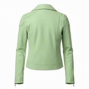 Veste de motard en cuir vert clair personnalisée pour femmes, vente en gros, quantité en vrac, prix d'usine, style moto authentique, manteau pour femmes, OEM - Product Image 3