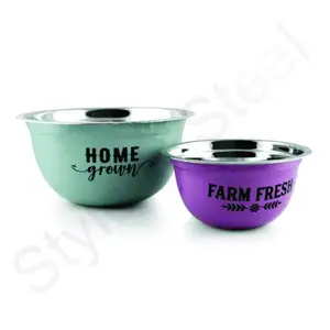Wholesale Mixing Bowl With Printing Color Stainless Steel Salad Cutter Bowl Set Fresh Egg Storage Stacking