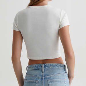 Wholesale Women's <b>Baby</b> Rib Crop <b>Tee</b> Fit Crew Neck T-Shirt - Soft <b>White</b> Customizable OEM Service for Bulk Orders - Product Image 6
