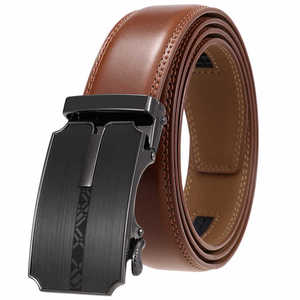 Men's Genuine Leather Automatic <b>Belt</b> Brown Cow Hide Alloy Buckle <b>Vintage</b> Durable One Piece Molding - Product Image 1