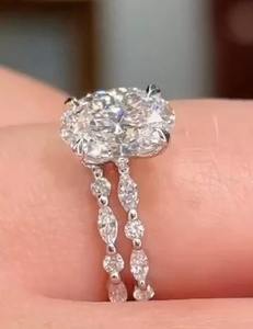 Conjunto nupcial de compromiso de moissanita de corte ovalado de 3 CT, banda de boda, anillo de promesa, regalo de boda, conjunto nupcial elegante, anillo para regalo - Product Image 3