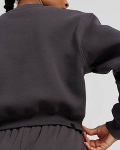 Sweat-shirt à col rond en graphite pour femmes, poignets côtelés, épaules tombantes, broderie, décoration, sweats à capuche pour l'hiver, nouvel arrivage - Product Image 3