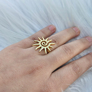 Anillo Ajustable de Diseño con Baño de Oro de 18K, Estilo Solar Flare, Espiral Solar, Latón Metálico, Joyería de Moda Unisex - Product Image 3