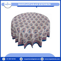 Produits les plus vendus Nappe ronde en coton avec imprimé Paisley Bordure bleue et rose Décoration d'intérieur classique Tissu tissé lavable