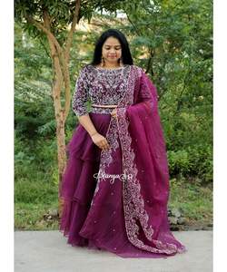 À la mode rayonne soie fil à broder séquence travail lehenga choli avec dupatta fête porter prix de gros vêtements ethniques - Product Image 5
