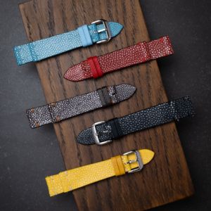 100% bracelet de montre en cuir Stingray Premium fait à la main Texture exotique résistance à l'eau naturelle artisanat multicolore Durable - Product Image 1