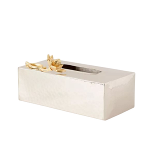 Hot Selling Eco-Friendly High Quality Wedding <b>Parties</b> <b>Table</b> Top Tissue Box Hammered Metal <b>Cover</b> Modern Floral Accents - Product Image 4