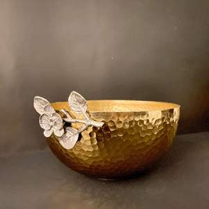 ชุดชามทุบสลัดรูปดอกไม้สีทอง2ชิ้นพร้อมที่คีบทองเหลืองชุบผิวสำเร็จผลิตในอินเดีย - Product Image 4