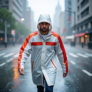 Cortavientos de lluvia para hombre, abrigo de manga larga con capucha y cremallera, prendas de vestir exteriores para hombre, chaqueta impermeable informal cortavientos para hombre - Product Image 4