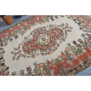Tapis turc beige et rouge vintage 5.5x8.5 pieds en laine de 10mm d'épaisseur avec support en latex Style Tabriz nouveau pour salon ou couloir - Product Image 5