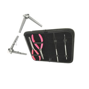 Stainless Steel Hair Extension Set Micro Beads Pliers 1 <b>Crochet</b> Needle Pulling <b>Hook</b> Includes Leather Pouch - Product Image 3