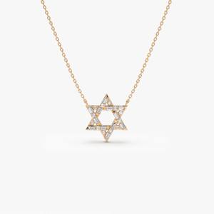 Lab Grown Diamond 14K 18K Rose Gold Baguette & Round Cut Diamond Star Shape Pendant <b>Necklace</b> Religious Spiritual <b>Chain</b> <b>Necklaces</b> - Product Image 1