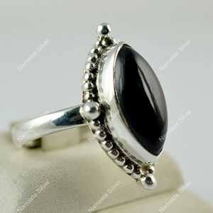 Anillo de Plata de Ley 925 con Ónix Negro, Joyería Artesanal de Promesa, Gema Negra Natural de 18K, Corte Marquesa, Piedra de Nacimiento de Julio - Product Image 5