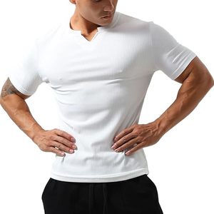 Camiseta deportiva de cuello redondo de microfibra para hombre, ropa de calle de algodón de alta calidad, camiseta transpirable Lisa personalizada - Product Image 2