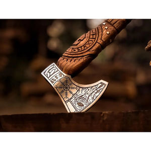 Tomahawk Burraq personnalisé de 18,5 pouces en acier D2 avec manche en bois de rose et étui en cuir, cadeau de camping en plein air, fait à la main, qualité industrielle - Product Image 3