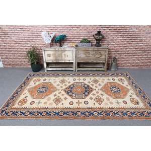 Alfombra Turca Vintage, Alfombra de 5.3x8.2 pies, Alfombra con Estampado Animal Azul y Naranja - Product Image 2