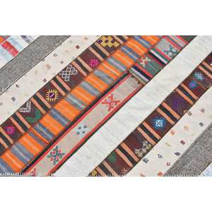Alfombra Vintage de lana turca, ecléctica, 32x11,8 pies, área de gran tamaño, tejido plano, patrón de retazos, Blanco, Naranja, para sala de estar, látex - Product Image 5
