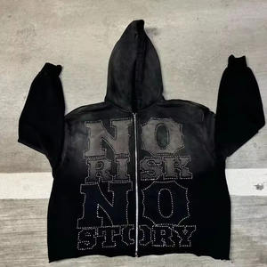 Sweat à capuche avec logo personnalisé sérigraphié de haute qualité avec strass Sweats à capuche courts 400GSM lavés à l'acide pour hommes - Product Image 6