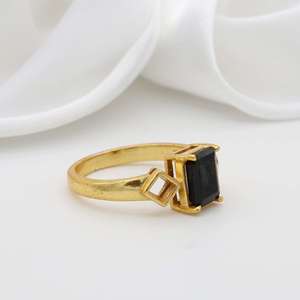 Black Onyx Geometric Brass Ring 18k Gold Plated Wholesale Ring for Women - Product Image 2
