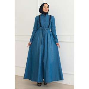 Robe en jean boutonnée de style décontracté bleu clair 6142 - Product Image 1