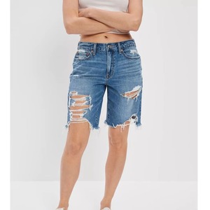 Pantalones cortos de mezclilla de algodón lavado rectos de talla grande personalizados para mujer al por mayor ropa de calle vintage de alta calidad ajustada - Product Image 3