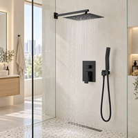 Ensemble de douche carré WYRAX en laiton poli noir et acier inoxydable, avec robinet de luxe et fonction pluie, idéal pour appartements et hôtels