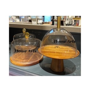 Soporte de pastel de madera de hierro de diseño fabuloso con cubierta de vidrio Soporte de pastel de forma redonda de la más alta calidad para los más vendidos - Product Image 5