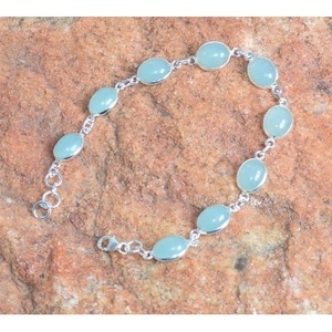 Pulsera de Plata de Ley 925 con Gema de Calcedonia Aqua - Product Image 1