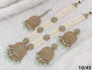 Antique Gold Plated Beautiful Stunning Cubic Zircon <b>Crystal</b> Dangle Drop Long Wedding Necklace <b>Set</b> Jewelry With Earring for Women - Product Image 3