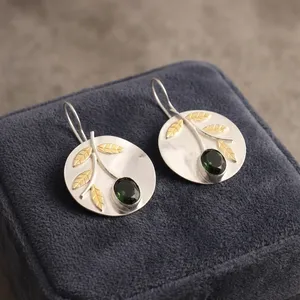 Boucles d'oreilles pendantes pour femmes, de haute qualité, faites à la main, en argent sterling 925, plaquées tourmaline verte pastèque, sans nickel, pour mariage - Product Image 1