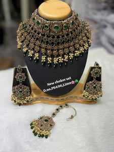 Ensemble de collier ras du cou et boucles d'oreilles en or plaqué pour mariée, design ethnique, bijoux faits à la main pour mariage, fiançailles, fête - Product Image 2