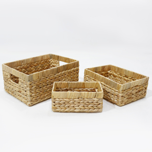 Natural Rattan Storage <b>Baskets</b> Rectangle <b>With</b> <b>Handles</b> Rustic Multi-Purpose Neatening Set of 3 - Product Image 4