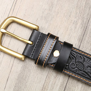 Ceinture à cliquet en cuir de peau de vache personnalisable de haute qualité pour hommes Vintage Western Style décontracté boucle de serpent bas prix Pakistan - Product Image 4