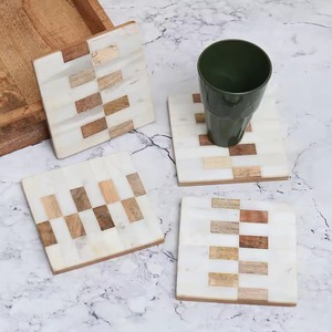 Square Shape Resin and Wood Coaster Beautiful Inlay Drink <b>Mats</b> for Dining Table Kitchen Counter <b>Bar</b> and Home Decoration - Product Image 2
