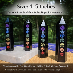 Torre de Obsidiana Negra Natural de Alta Calidad, Cristal Grabado con Chakras, Obelisco de Piedra Pulida, Coleccionable, Decoración para el Hogar - Product Image 2