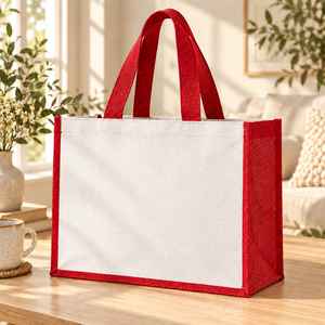 Bolsa de Yute Laminado Rojo 16x13x6 con Asa, Personalizable con Logotipo, Reutilizable, para Regalos, con Refuerzo Lateral, Impresión DTF, PriGlob - Product Image 3
