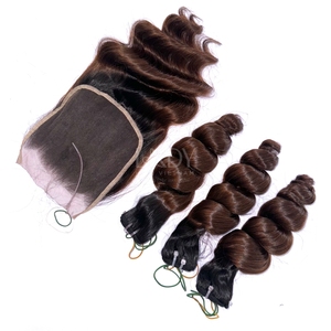 Extensiones de cabello humano vietnamita de 2 colores personalizados de la mejor calidad, mechones y conjunto de cierre para hacer pelucas - Product Image 4
