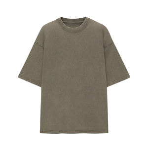 Microfibra 100% algodón 300GSM peso pesado liso camisetas de gran tamaño cuello acanalado hombro caído impresión personalizada camiseta gráfica - Product Image 3