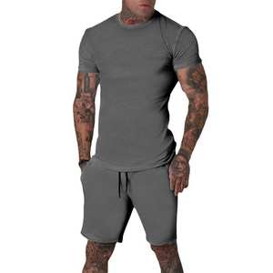 Pantalones cortos personalizados de 2 piezas para hombre, conjunto de camisetas de verano de algodón para correr, ropa deportiva, chándal de gimnasio, Conjunto de camiseta y pantalones cortos para hombre - Product Image 3