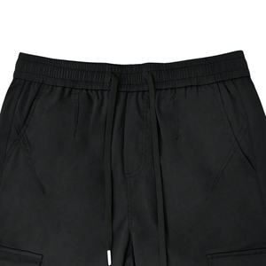 Mens Black Cargo Jogger Pants Mid Elastic Drawstring Multi Pocket Casual Outdoor Cotton Canvas Trousers Regular Fit Bottoms - Product Image 5