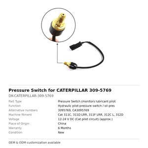สวิตช์แรงดันเหมาะสำหรับ CATERPILLAR 309-5769 - Product Image 2