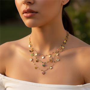 MW 18K Vergoldete Halskette mit Diamanten Besetzt, Magische Farbe, Handgefertigte Kleine Liebes-Halsketten für Frauen aus Edelstahl - Product Image 1