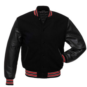 Men's Varsity <b>Baseball</b> <b>Bomber</b> <b>Jacket</b> Stand Collar Front Logo Polyester/Nylon Outerwear Black Red - Product Image 1