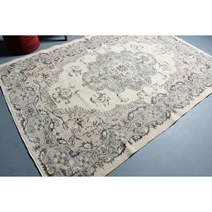 Classique Beige Gris Floral Turc Laine Écologique Moyen Pile Tapis 6 X 8.8ft À La Main Rectangle Patchwork Conception Salle À Manger - Product Image 2