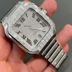 Reloj de Lujo con Incrustaciones de Moissanita, Acero Inoxidable, Automático, Estilo Hip Hop, Bisel con Diamantes, Esfera Romana - Product Image 3