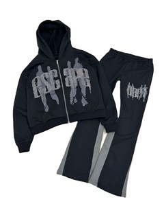 Chándal extragrande con pedrería personalizada Glory, 100% algodón, tejido grueso, con capucha y cremallera, para ropa urbana, unisex. - Product Image 1