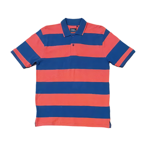 Polo de manga corta personalizable para hombre, Jersey de algodón transpirable, tejido de punto con tapeta abotonada con patrón de rayas teñidas en hilo - Product Image 1