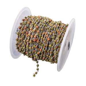 Cuentas redondas facetadas de unakita natural, cadena de Rosario de Plata de Ley 925, cadena de eslabones con cuentas de piedra de unakita natural para - Product Image 1