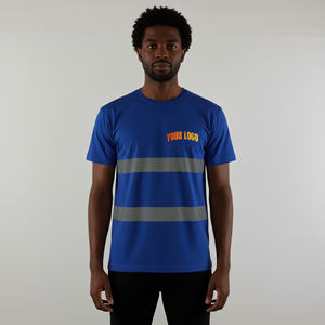 เสื้อยืดนิรภัยแบบสะท้อนแสง ANSI Class 2 สำหรับผู้ชาย ขายส่ง ผลิตจากโพลีเอสเตอร์ 100% แขนสั้น สีพื้น พร้อมแถบสะท้อนแสง กันน้ำ มีไฟ LED กระพริบ - Product Image 1